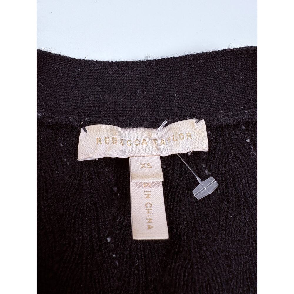 Quiet Luxe Parisian Chic Rebecca Taylor Black Pointelle Wool Cardigan Capsule XS - Picture 4 of 14